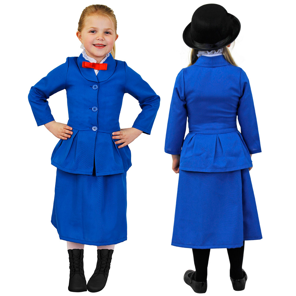 Childs Victorian Nanny Fancy Dress Costume Girls Mary Poppins Blue